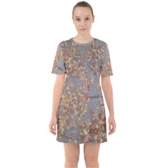 Sidewalk Leaves Sixties Short Sleeve Mini Dress