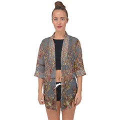 Sidewalk Leaves Open Front Chiffon Kimono