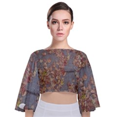 Sidewalk Leaves Tie Back Butterfly Sleeve Chiffon Top