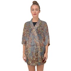 Sidewalk Leaves Half Sleeve Chiffon Kimono