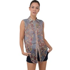 Sidewalk Leaves Sleeveless Chiffon Button Shirt