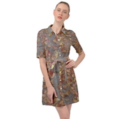 Sidewalk Leaves Belted Shirt Dress