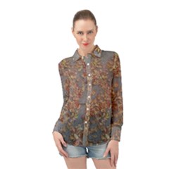 Sidewalk Leaves Long Sleeve Chiffon Shirt