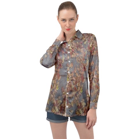 Sidewalk Leaves Long Sleeve Satin Shirt by SomethingForEveryone