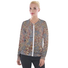 Sidewalk Leaves Velvet Zip Up Jacket