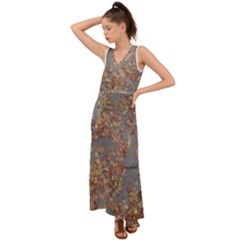 Sidewalk Leaves V-neck Chiffon Maxi Dress