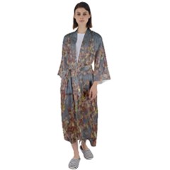 Sidewalk Leaves Maxi Satin Kimono