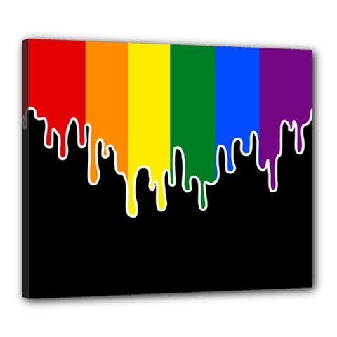 Gay Pride Flag Rainbow Drip On Black Blank Black For Designs Canvas 24  X 20  (stretched) by VernenInk