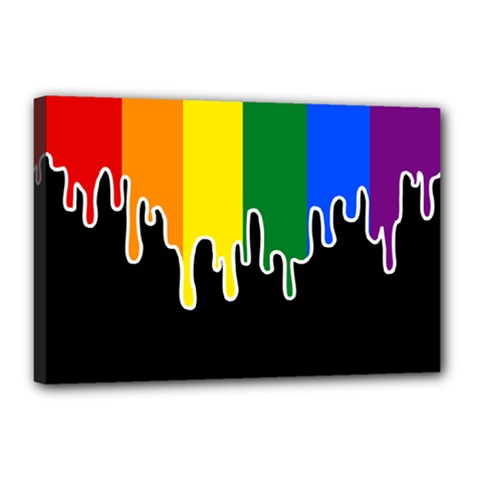 Gay Pride Flag Rainbow Drip On Black Blank Black For Designs Canvas 18  X 12  (stretched) by VernenInk