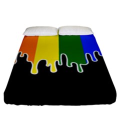 Gay Pride Flag Rainbow Drip On Black Blank Black For Designs Fitted Sheet (king Size) by VernenInk