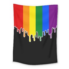 Gay Pride Flag Rainbow Drip On Black Blank Black For Designs Medium Tapestry by VernenInk