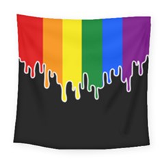 Gay Pride Flag Rainbow Drip On Black Blank Black For Designs Square Tapestry (large) by VernenInk