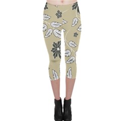 Folk Flowers Print Floral Pattern Ethnic Art Capri Leggings  by Eskimos