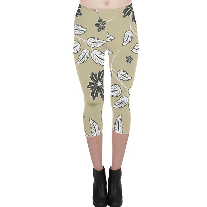 Folk flowers print Floral pattern Ethnic art Capri Leggings 