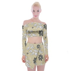 Folk Flowers Print Floral Pattern Ethnic Art Off Shoulder Top With Mini Skirt Set by Eskimos