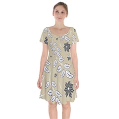 Folk Flowers Print Floral Pattern Ethnic Art Short Sleeve Bardot Dress