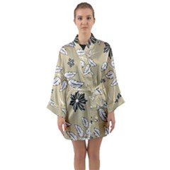 Folk Flowers Print Floral Pattern Ethnic Art Long Sleeve Satin Kimono by Eskimos