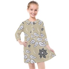 Folk Flowers Print Floral Pattern Ethnic Art Kids  Quarter Sleeve Shirt Dress by Eskimos