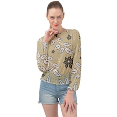 Folk Flowers Print Floral Pattern Ethnic Art Banded Bottom Chiffon Top by Eskimos