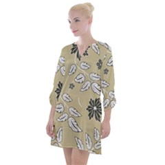 Folk Flowers Print Floral Pattern Ethnic Art Open Neck Shift Dress by Eskimos