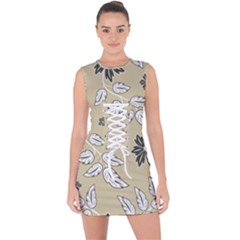 Folk Flowers Print Floral Pattern Ethnic Art Lace Up Front Bodycon Dress by Eskimos