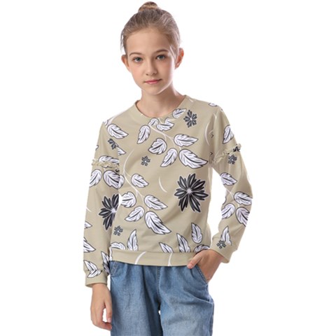 Folk Flowers Print Floral Pattern Ethnic Art Kids  Long Sleeve Tee With Frill  by Eskimos