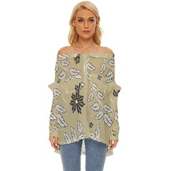 Folk Flowers Print Floral Pattern Ethnic Art Off Shoulder Chiffon Pocket Shirt by Eskimos