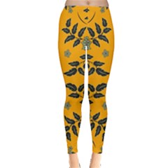 Floral Folk Damask Pattern Fantasy Flowers Floral Geometric Fantasy Leggings  by Eskimos