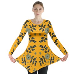 Floral Folk Damask Pattern Fantasy Flowers Floral Geometric Fantasy Long Sleeve Tunic  by Eskimos