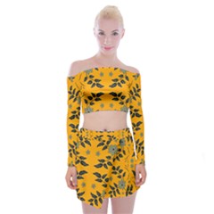 Floral Folk Damask Pattern Fantasy Flowers Floral Geometric Fantasy Off Shoulder Top With Mini Skirt Set by Eskimos