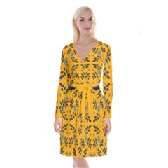 Floral Folk Damask Pattern Fantasy Flowers Floral Geometric Fantasy Long Sleeve Velvet Front Wrap Dress by Eskimos