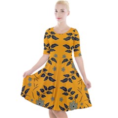 Floral Folk Damask Pattern Fantasy Flowers Floral Geometric Fantasy Quarter Sleeve A-line Dress by Eskimos