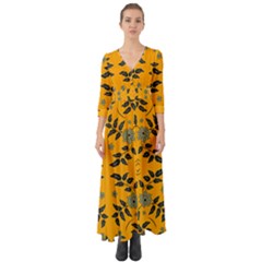 Floral Folk Damask Pattern Fantasy Flowers Floral Geometric Fantasy Button Up Boho Maxi Dress by Eskimos