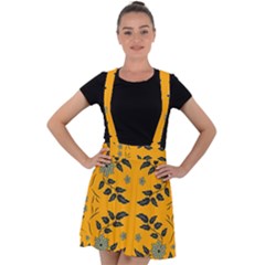 Floral Folk Damask Pattern Fantasy Flowers Floral Geometric Fantasy Velvet Suspender Skater Skirt by Eskimos