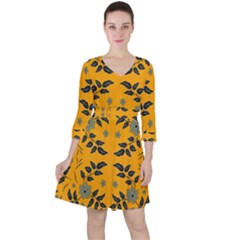 Floral Folk Damask Pattern Fantasy Flowers Floral Geometric Fantasy Quarter Sleeve Ruffle Waist Dress by Eskimos