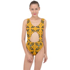 Floral Folk Damask Pattern Fantasy Flowers Floral Geometric Fantasy Center Cut Out Swimsuit by Eskimos