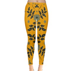 Floral Folk Damask Pattern Fantasy Flowers Floral Geometric Fantasy Inside Out Leggings by Eskimos