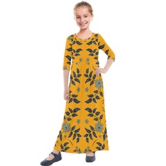 Floral Folk Damask Pattern Fantasy Flowers Floral Geometric Fantasy Kids  Quarter Sleeve Maxi Dress by Eskimos