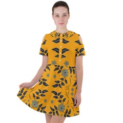 Floral Folk Damask Pattern Fantasy Flowers Floral Geometric Fantasy Short Sleeve Shoulder Cut Out Dress  by Eskimos