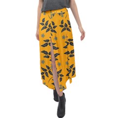 Floral Folk Damask Pattern Fantasy Flowers Floral Geometric Fantasy Velour Split Maxi Skirt by Eskimos