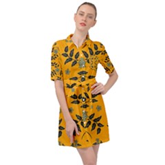 Floral Folk Damask Pattern Fantasy Flowers Floral Geometric Fantasy Belted Shirt Dress by Eskimos