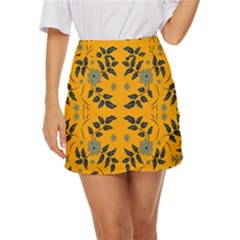 Floral Folk Damask Pattern Fantasy Flowers Floral Geometric Fantasy Mini Front Wrap Skirt by Eskimos