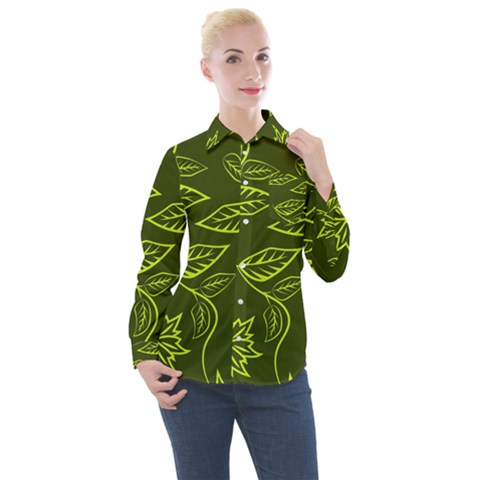 Folk Flowers Print Floral Pattern Ethnic Art Women s Long Sleeve Pocket Shirt by Eskimos