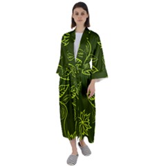 Folk Flowers Print Floral Pattern Ethnic Art Maxi Satin Kimono by Eskimos