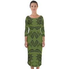 Floral Folk Damask Pattern Fantasy Flowers Floral Geometric Fantasy Quarter Sleeve Midi Bodycon Dress by Eskimos