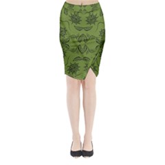 Floral Folk Damask Pattern Fantasy Flowers Floral Geometric Fantasy Midi Wrap Pencil Skirt by Eskimos