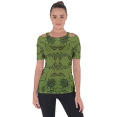 Floral Folk Damask Pattern Fantasy Flowers Floral Geometric Fantasy Shoulder Cut Out Short Sleeve Top by Eskimos