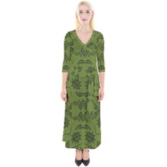 Floral Folk Damask Pattern Fantasy Flowers Floral Geometric Fantasy Quarter Sleeve Wrap Maxi Dress by Eskimos