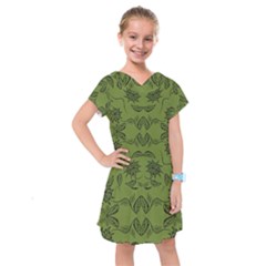 Floral Folk Damask Pattern Fantasy Flowers Floral Geometric Fantasy Kids  Drop Waist Dress by Eskimos