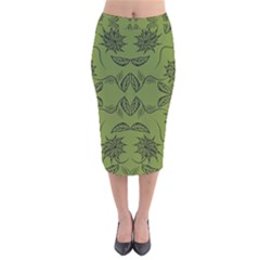 Floral Folk Damask Pattern Fantasy Flowers Floral Geometric Fantasy Velvet Midi Pencil Skirt by Eskimos